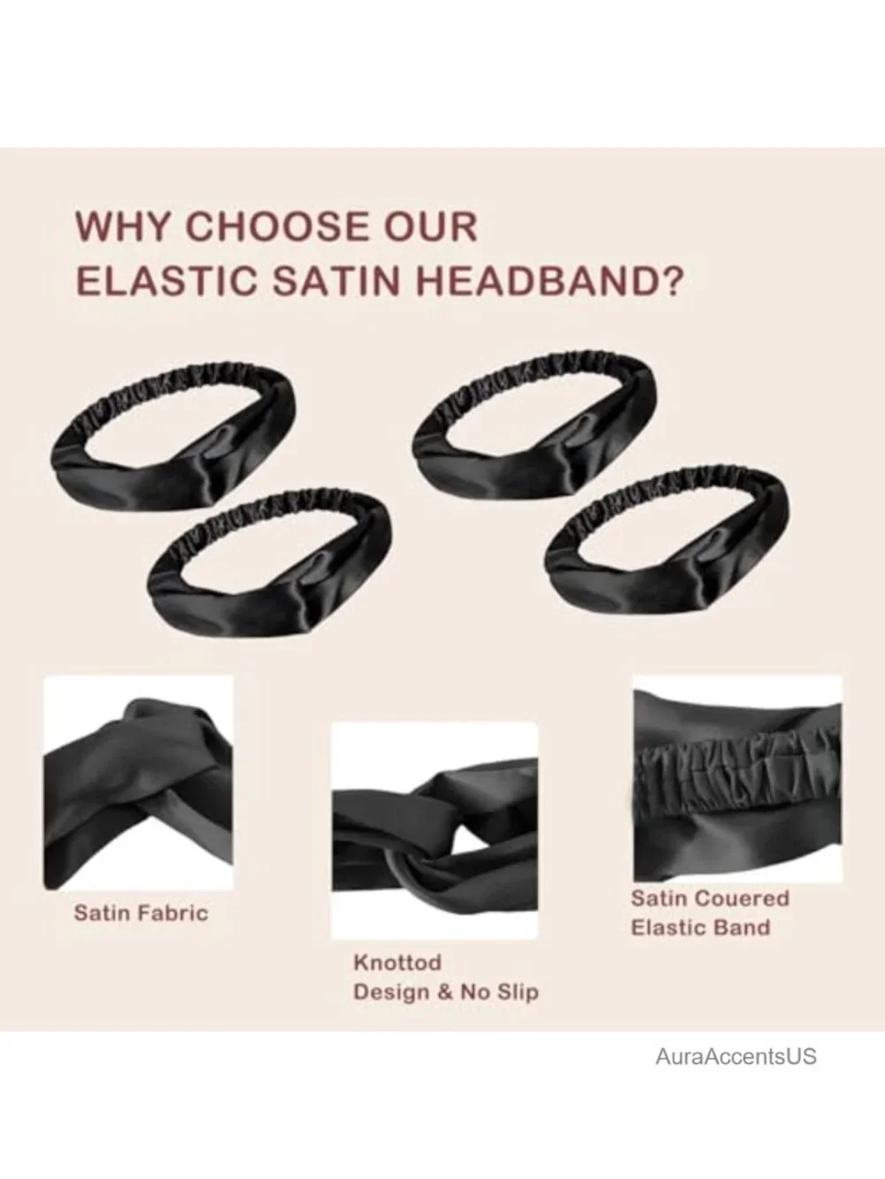 WJing 4 Pack Satin Headbands Elastic Wide Silk Hairbands Hair Wrap Accessories